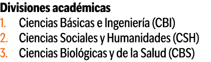 Divisiones acad micas Ciencias B sicas e Ingenier a (CBI) Ciencias Sociales y Humanidades (CSH) Ciencias Biol gicas y...